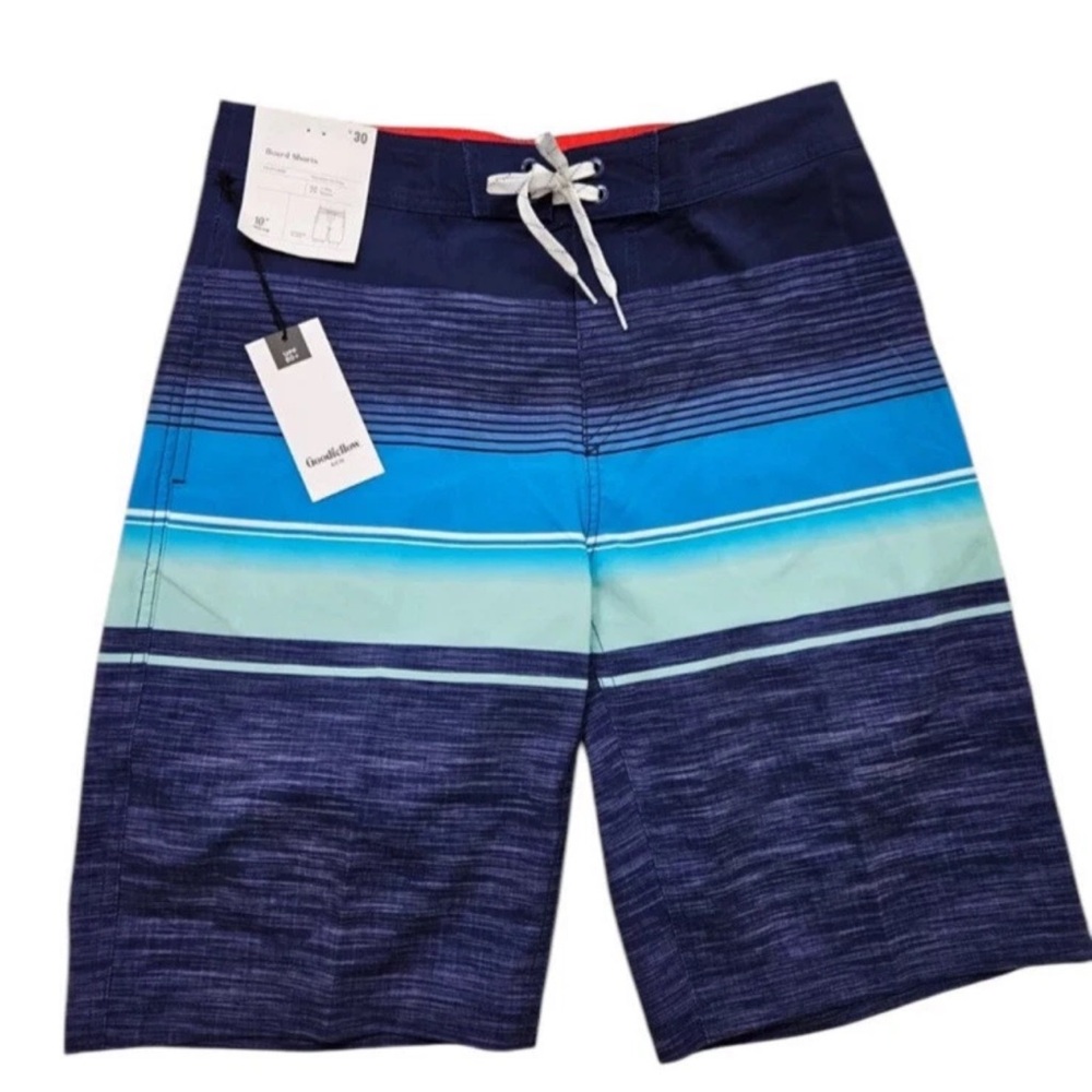 Mens Waist Ocean Striped Swim Board Shorts Pocket Inseam 10”